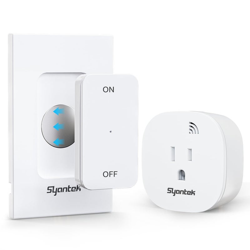 Syantek مخرج تحكم عن بُعد 15A/1875W مفتاح ضوء محمول مثبت على الحائط، مفتاح ضوء لاسلكي 200 قدم، مفتاح مخرج كهربائي للتشغيل والإيقاف للمصابيح والمراوح وأضواء عيد الميلاد، مبرمج - Image 1
